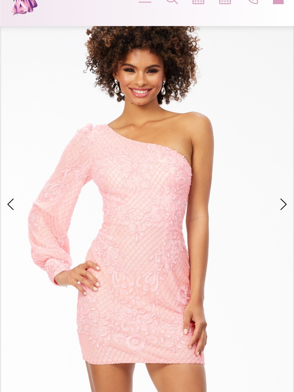 666. Ashley Lauren 4497 One-Shoulder Pink Beaded Lace Cocktail Dress